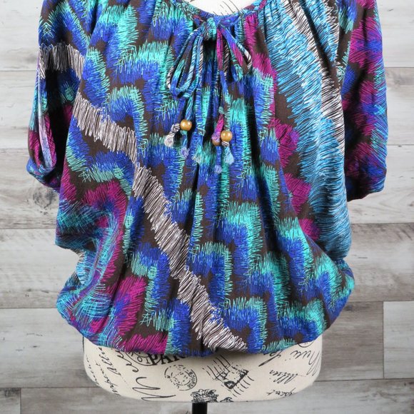 Scott* Women's V-Neck Tie Dolman‎ Sleeves Elastic Waist Blouse~ Size Small - Picture 4 of 14